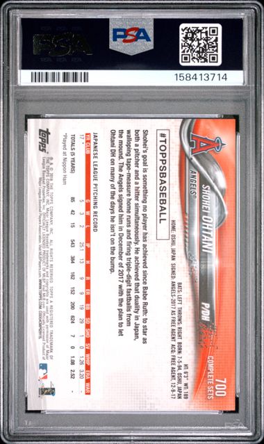 2018 TOPPS COMPLETE SET #700 SHOHEI OHTANI RETAIL PSA 10 SC4