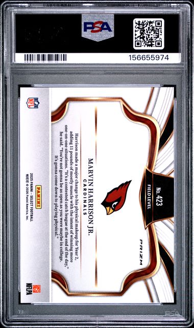 2025 Panini Select Marvin Harrison Jr. Field Level Zebra Prizm #423 Cardinals PSA 9