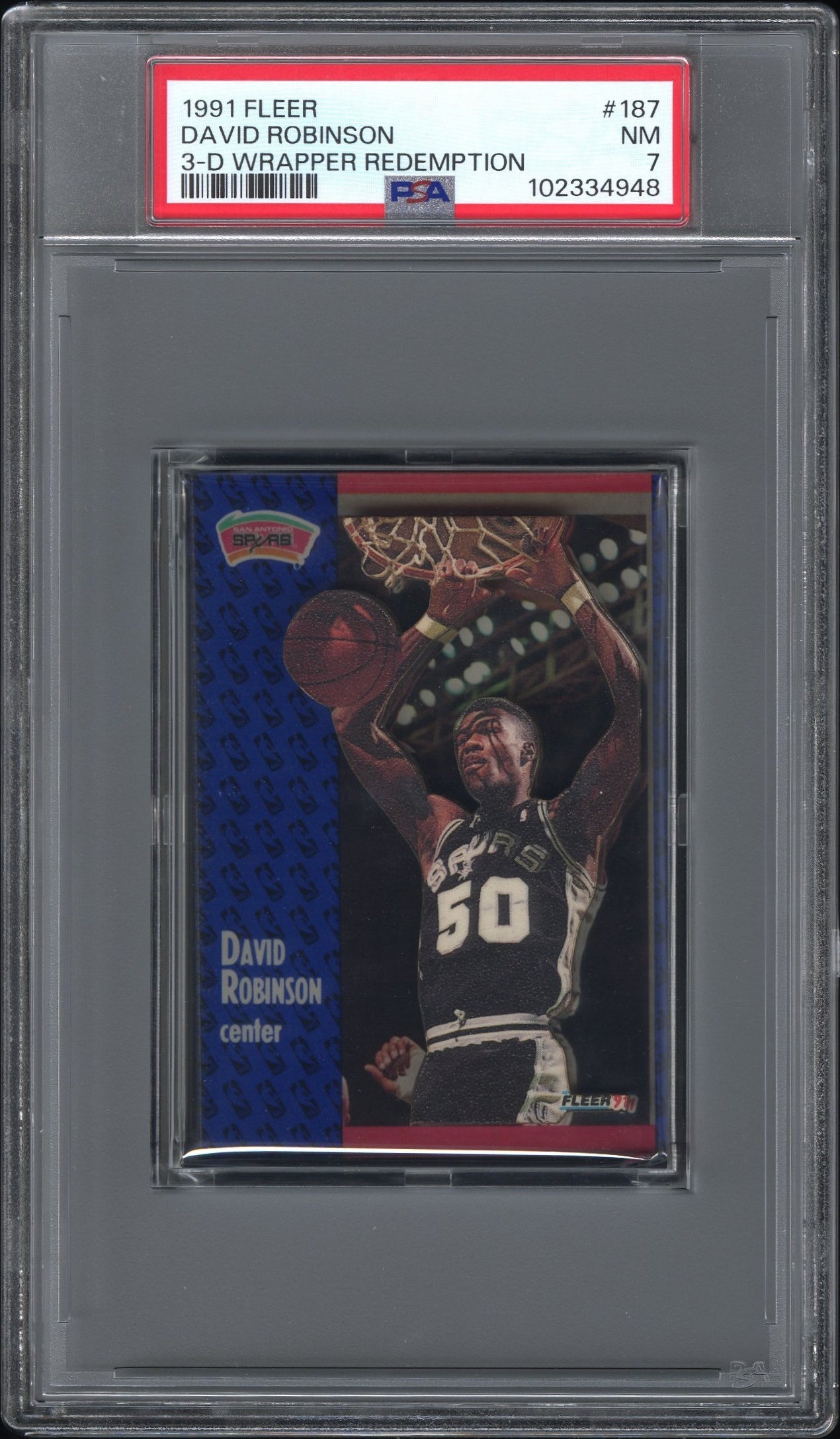 1991 Fleer David Robinson 3-D Wrapper Redemption #187 PSA 7