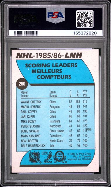 1986 O-PEE-CHEE #260 WAYNE GRETZKY SCORING LEADER PSA 8