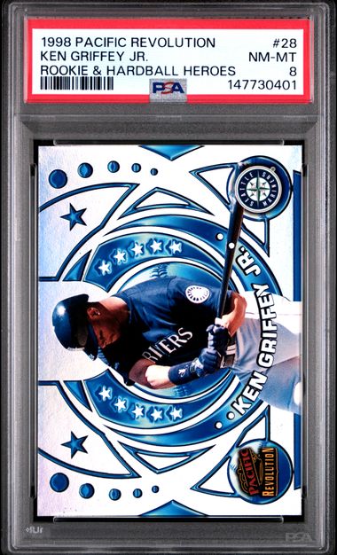 1998 PACIFIC REVOLUTION ROOKIES & HARDBALL HEROES #28 KEN GRIFFEY JR. ROOKIE & HARDBALL HEROES PSA 8