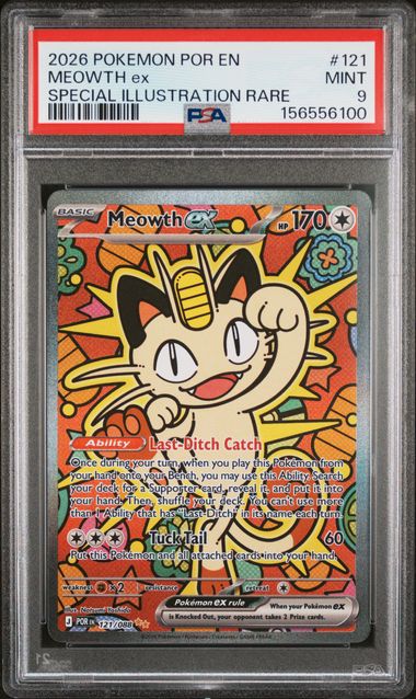 2026 POKEMON POR EN-PERFECT ORDER #121 MEOWTH ex SPECIAL ILLUSTRATION RARE PSA 9 SC1