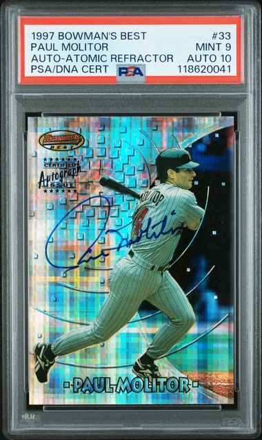 1997 Bowman's Best Paul Molitor Atomic Refractor PSA/DNA Auto PSA 9 - 10 Auto Grade