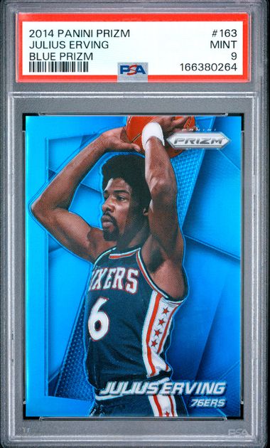 2014 PANINI PRIZM #163 JULIUS ERVING BLUE PRIZM PSA 9 JR9272-78