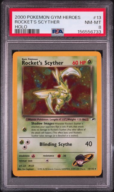 2000 POKEMON GYM HEROES #13 ROCKET'S SCYTHER HOLO PSA 8 SC1