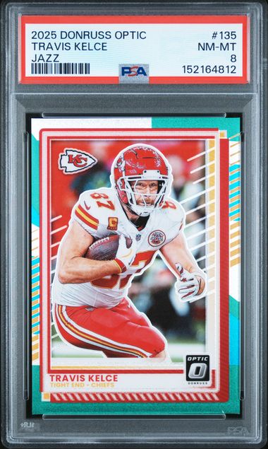 2025 PANINI DONRUSS OPTIC #135 TRAVIS KELCE JAZZ PSA 8