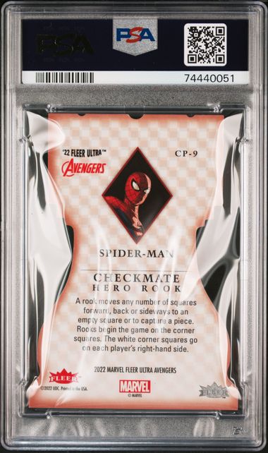 2022 FLEER ULTRA AVENGERS CHECKMATE #CP9 SPIDER-MAN CHECKMATE PSA 8 SC7