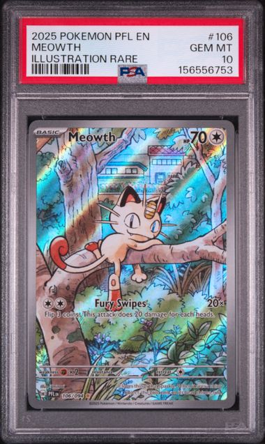 2025 POKEMON PFL EN-PHANTASMAL FLAMES #106 MEOWTH ILLUSTRATION RARE PSA 10