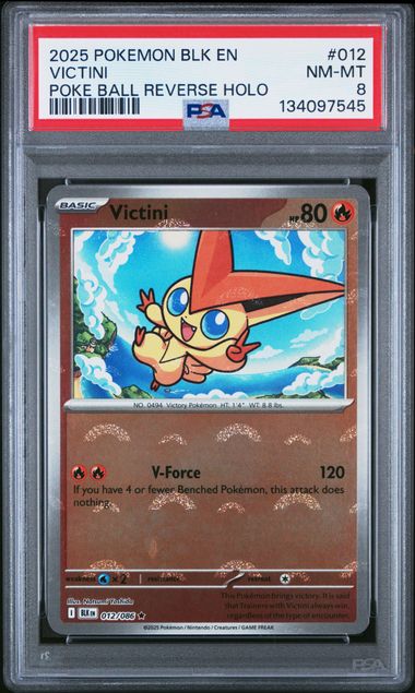 2025 POKEMON BLK EN-BLACK BOLT #012 VICTINI POKE BALL REVERSE HOLO PSA 8