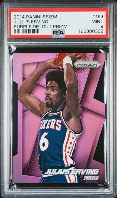 2014 PANINI PRIZM #163 JULIUS ERVING PURPLE DIE-CUT PRIZM PSA 9 JR9272-103