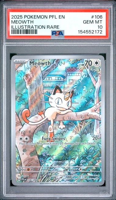 2025 POKEMON PFL EN-PHANTASMAL FLAMES #106 MEOWTH ILLUSTRATION RARE PSA 10 SC1