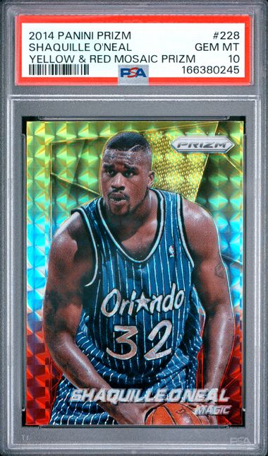 2014 PANINI PRIZM #228 SHAQUILLE O'NEAL YELLOW & RED MOSAIC PRIZM PSA 10 JR9272-88