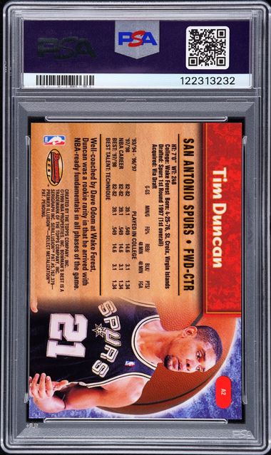 1998 Bowman's Best Tim Duncan Certified Autograph #A2 PSA 9