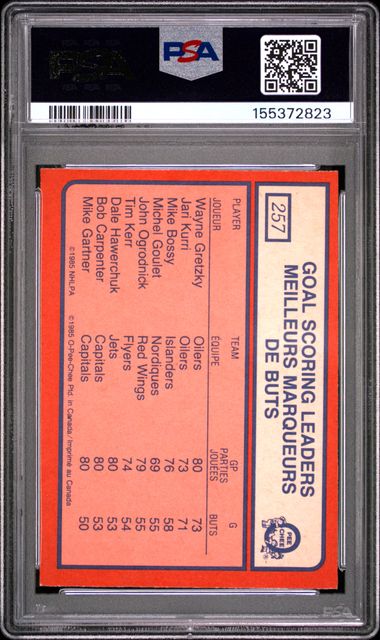 1985 O-PEE-CHEE #257 WAYNE GRETZKY GOALS LEADERS PSA 7