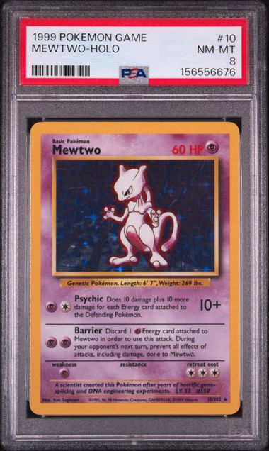 1999 POKEMON GAME #10 MEWTWO-HOLO PSA 8 SC1