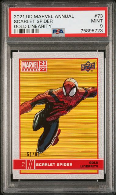 2021 UPPER DECK MARVEL ANNUAL #73 SCARLET SPIDER GOLD LINEARITY PSA 9 SC7