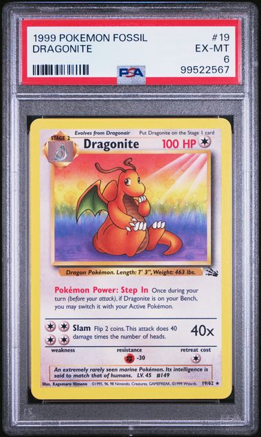 1999 POKEMON FOSSIL #19 DRAGONITE PSA 6 SC1