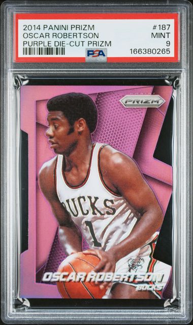 2014 PANINI PRIZM #187 OSCAR ROBERTSON PURPLE DIE-CUT PRIZM PSA 9 JR9272-45