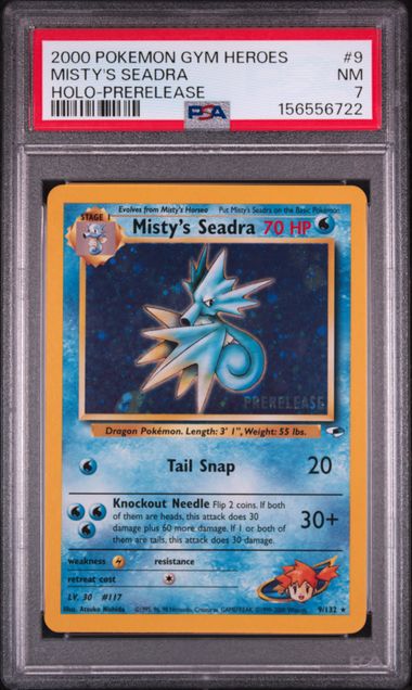 2000 POKEMON GYM HEROES #9 MISTY'S SEADRA HOLO-PRERELEASE PSA 7 SC1