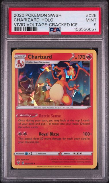 2020 POKEMON SWORD & SHIELD VIVID VOLTAGE #025 CHARIZARD-HOLO VIVID VOLTAGE-CRACKED ICE PSA 9