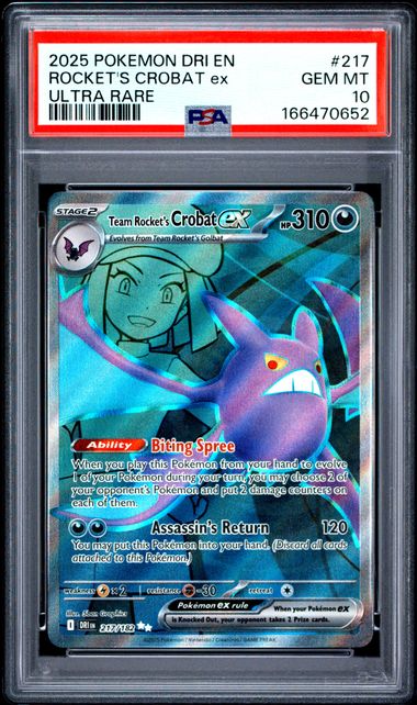 2025 POKEMON DRI EN-DESTINED RIVALS #217 ROCKET'S CROBAT ex ULTRA RARE PSA 10 SC1